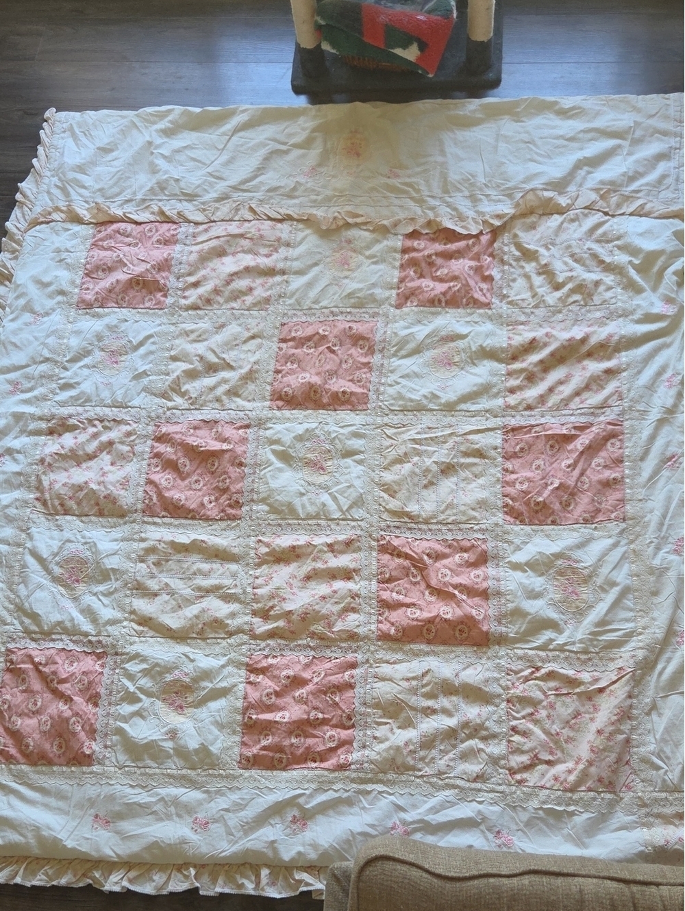 Vintage Classic Patchwork Pink and Cream Quilt Duvet Cover 86 × 78
